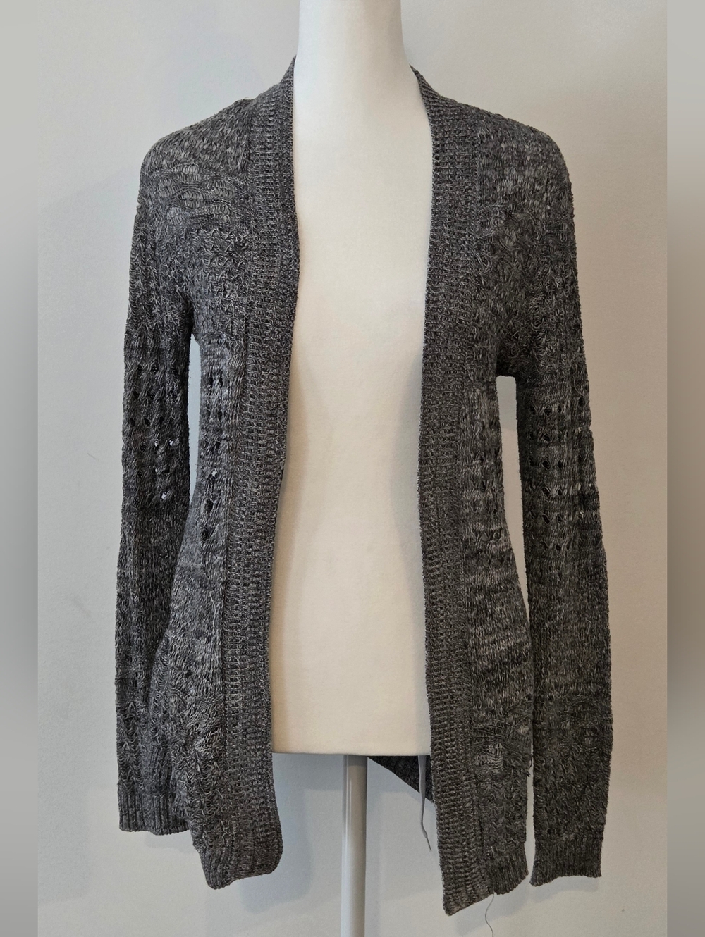 Ardene Charcoal Gray Open-Front Knit Cardigan